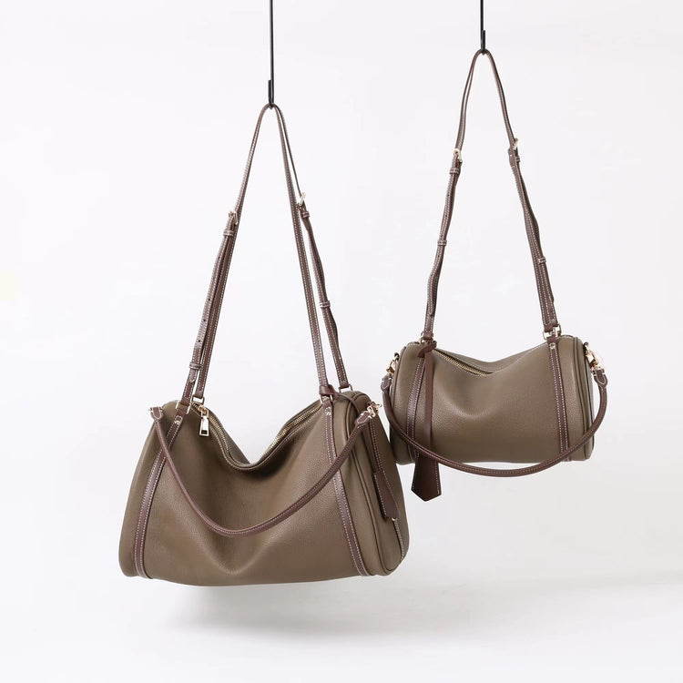 質感真皮｜2025新頭層牛皮保齡球腋下包托特包波士頓枕頭包手提單肩斜挎包「6189」25.11-4