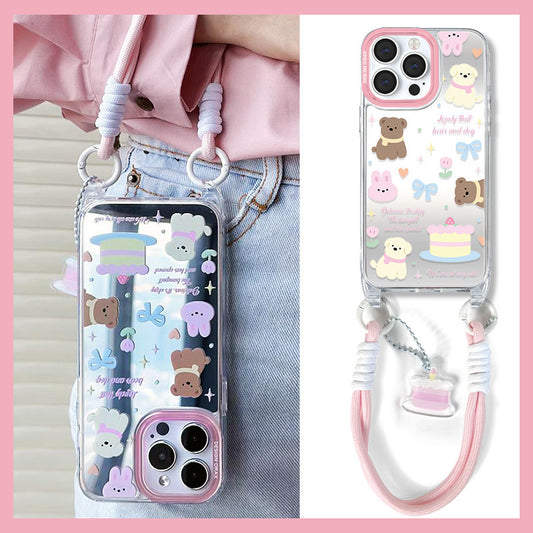 手機殼｜蘋果15pro適用12/11掛繩鏡面殼13手機殼iPhone14promax卡通「WM0626」24.07