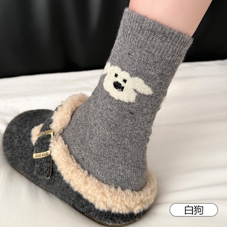 女襪｜加厚羊毛襪子女日系保暖可愛卡通堆堆襪軟糯親膚舒適彈力中筒襪「HD25868」25.12-1