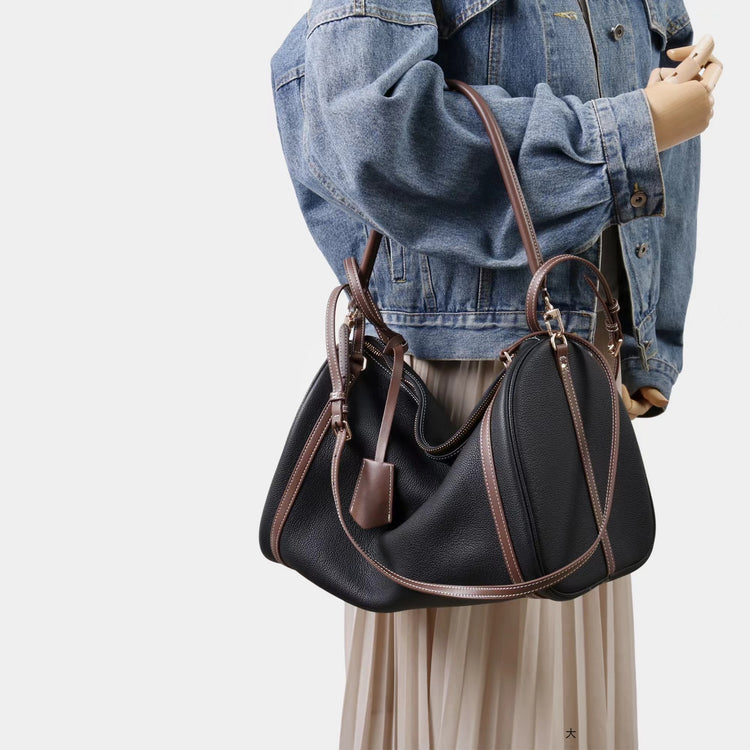 質感真皮｜2025新頭層牛皮保齡球腋下包托特包波士頓枕頭包手提單肩斜挎包「6189」25.11-4