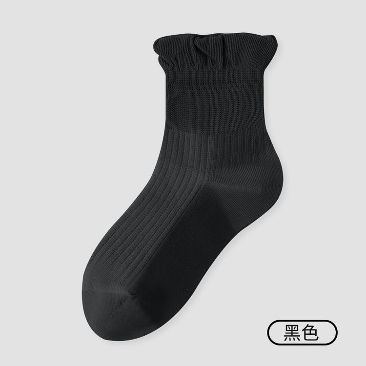 女襪｜泡泡花邊襪子女夏季薄款網眼透氣無骨中筒襪棉質吸汗透氣月子襪「W8650」25.07-3