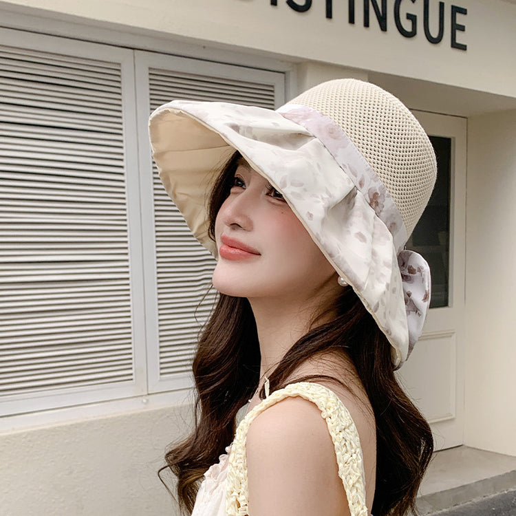 流行帽子｜夏季新款蝴蝶結帽子女防曬小清新遮陽帽戶外出遊防紫外線太陽帽潮「C5253」25.05-1