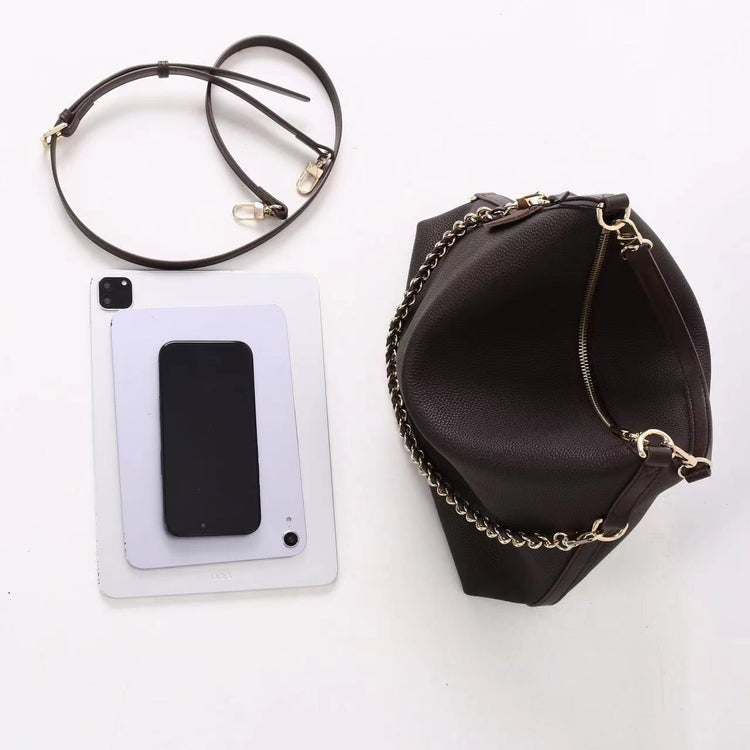 質感真皮｜2025新款潮流時尚百搭休閒頭層軟牛皮鏈條荔枝紋單肩包斜挎通勤托特包「6667」25.12-2