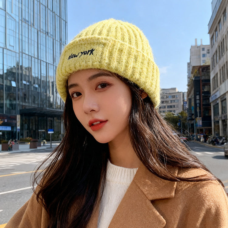 流行帽子｜大頭圍字母刺繡針織毛線帽子女冬季保暖防寒冷帽顯臉小瓜皮包頭帽「C5749」25.10-4