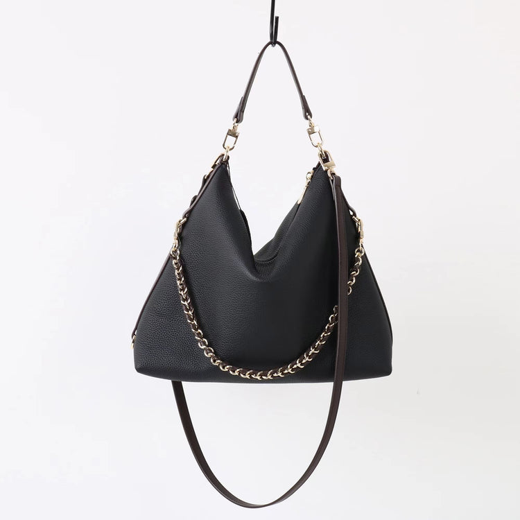 質感真皮｜2025新款潮流時尚百搭休閒頭層軟牛皮鏈條荔枝紋單肩包斜挎通勤托特包「6667」25.12-2