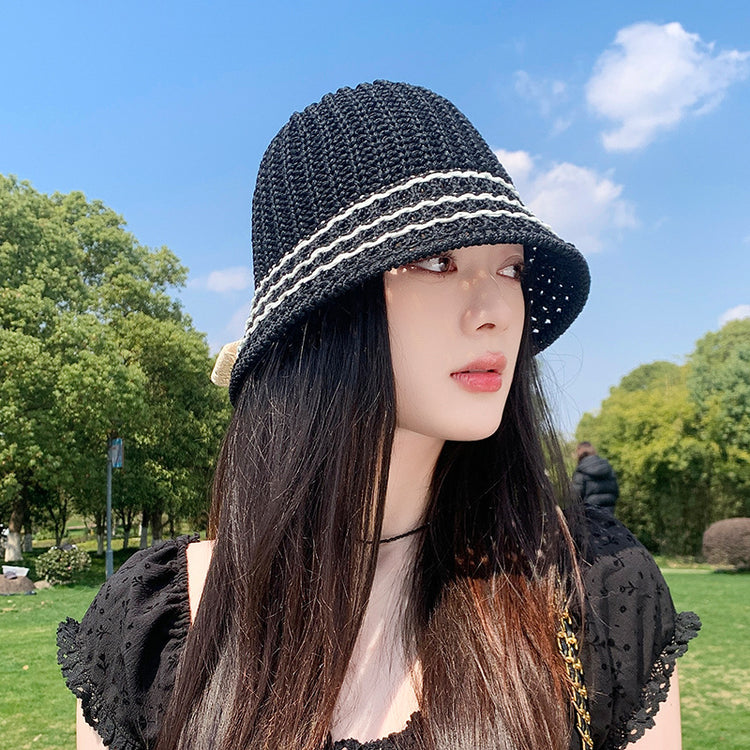 流行帽子｜夏季新款鏤空透氣帽子女編織草帽遮陽沙灘水桶帽海邊太陽帽子批發「C5038」25.05-2