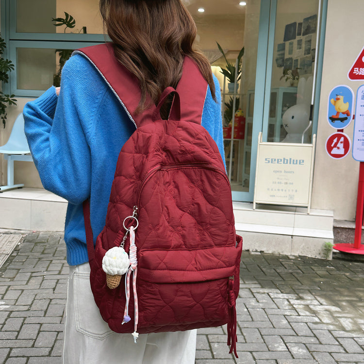 致青春｜新款流行棉服絎縫雙肩包女休閒百搭太空棉背包跨境批發大容量學生書包「9510-129」25.11-4