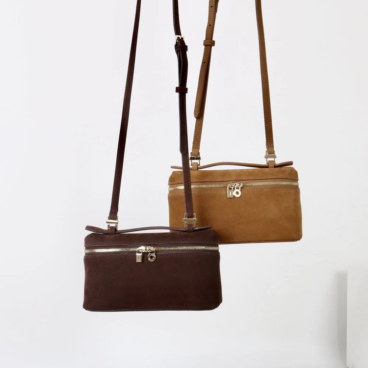 質感真皮｜2025新款百搭LP19真皮手提包磨砂麂皮絨飯盒包化妝包手拎肩斜背包「8323-1」25.10-4