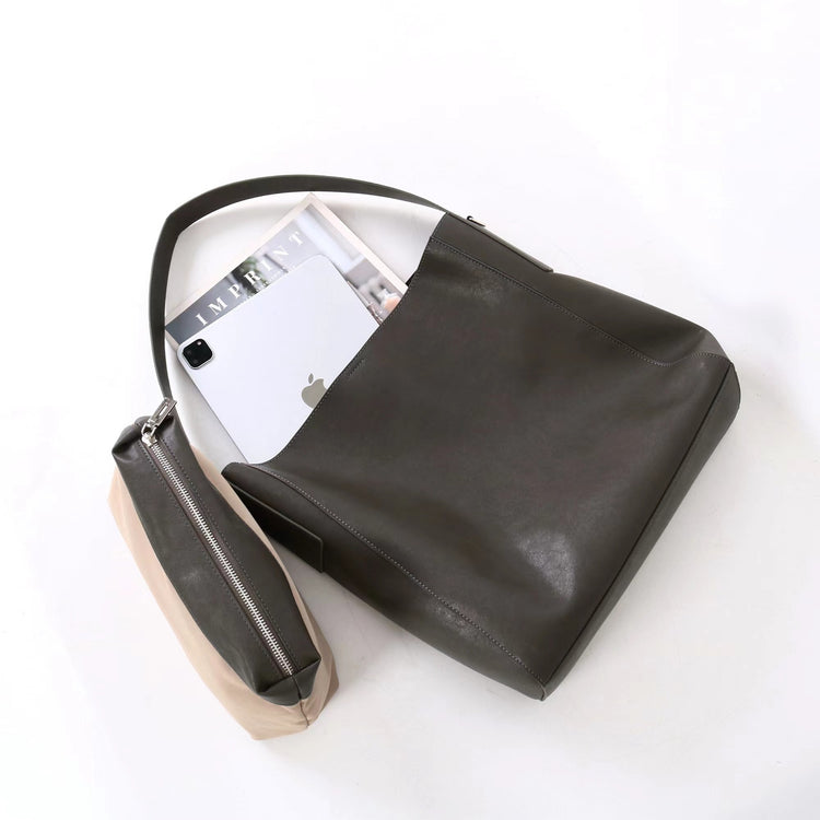 質感真皮｜2025新款高質感軟牛皮慵懶大容量通勤休閒斜挎包托特包時尚單肩腋下包「OS83316」25.10-4