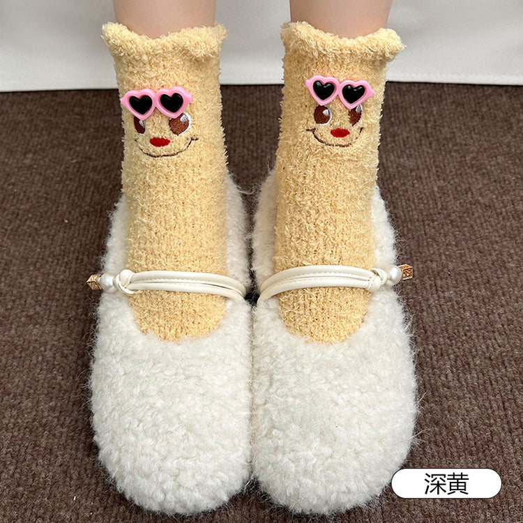 女襪｜立體小熊襪子女秋冬保暖加厚可愛卡通睡眠襪親膚舒適居家地板襪「WN2532」25.12-1