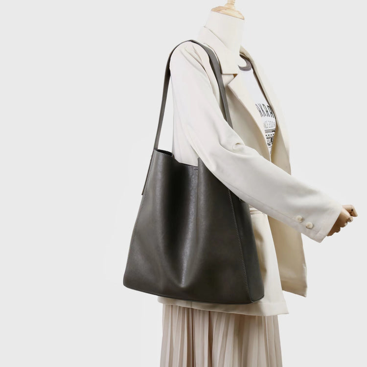 質感真皮｜2025新款高質感軟牛皮慵懶大容量通勤休閒斜挎包托特包時尚單肩腋下包「OS83316」25.10-4