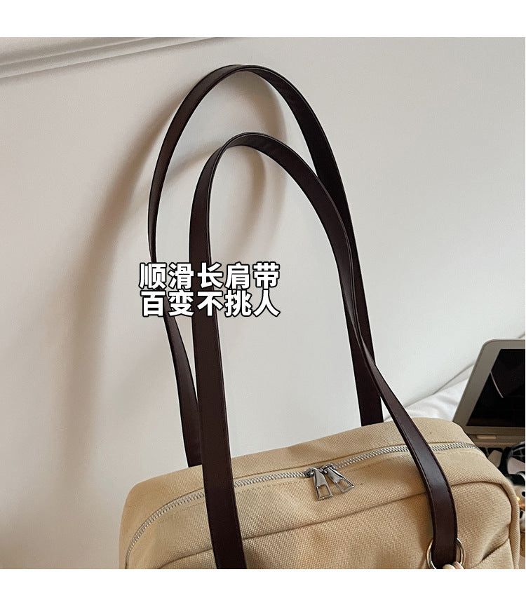 致青春｜大容量帆布包女2025新款復古洋氣單肩包上班通勤托特包「6673-125」25.10-4