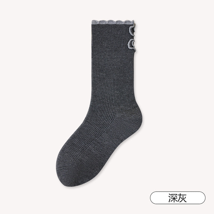 女襪｜雙針撞色翻邊襪子女棉質吸汗透氣彈力堆堆襪親膚舒適抗起球中筒襪「AC8842」25.09-2