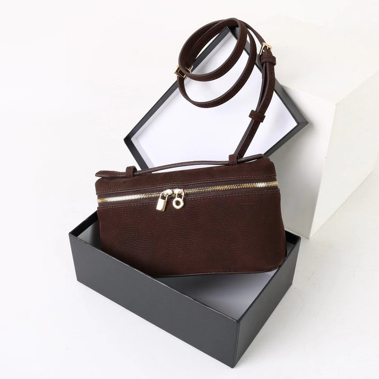 質感真皮｜2025新款百搭LP19真皮手提包磨砂麂皮絨飯盒包化妝包手拎肩斜背包「8323-1」25.10-4