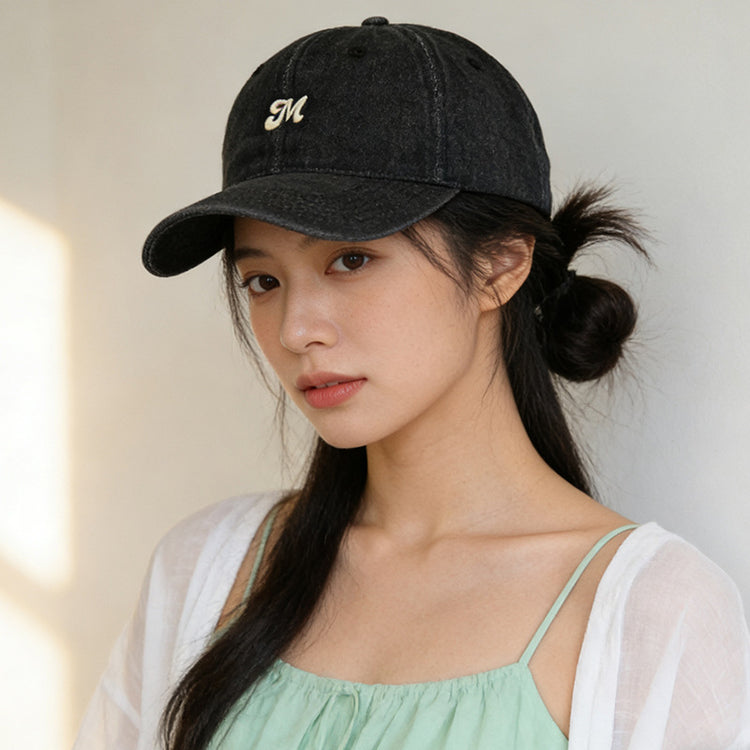 流行帽子｜牛仔字母刺繡鴨舌帽子女新款遮陽帽大頭圍顯臉小棒球帽戶外防曬帽「C5891」25.12-2