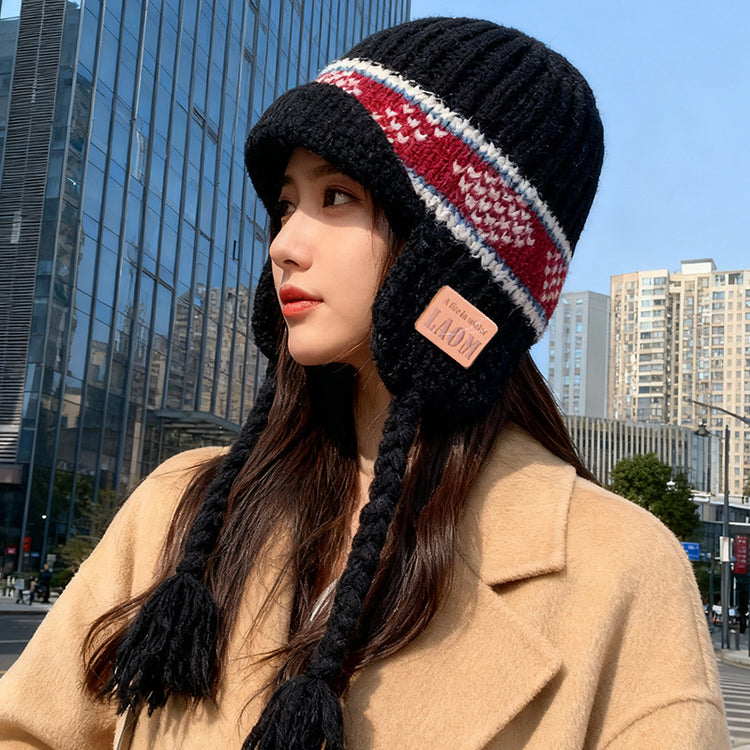 流行帽子｜費爾島風毛線帽子女冬季加厚保暖針織帽護耳防寒顯臉小飛行「C5739」25.10-4