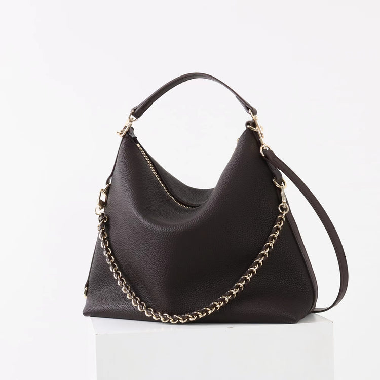 質感真皮｜2025新款潮流時尚百搭休閒頭層軟牛皮鏈條荔枝紋單肩包斜挎通勤托特包「6667」25.12-2