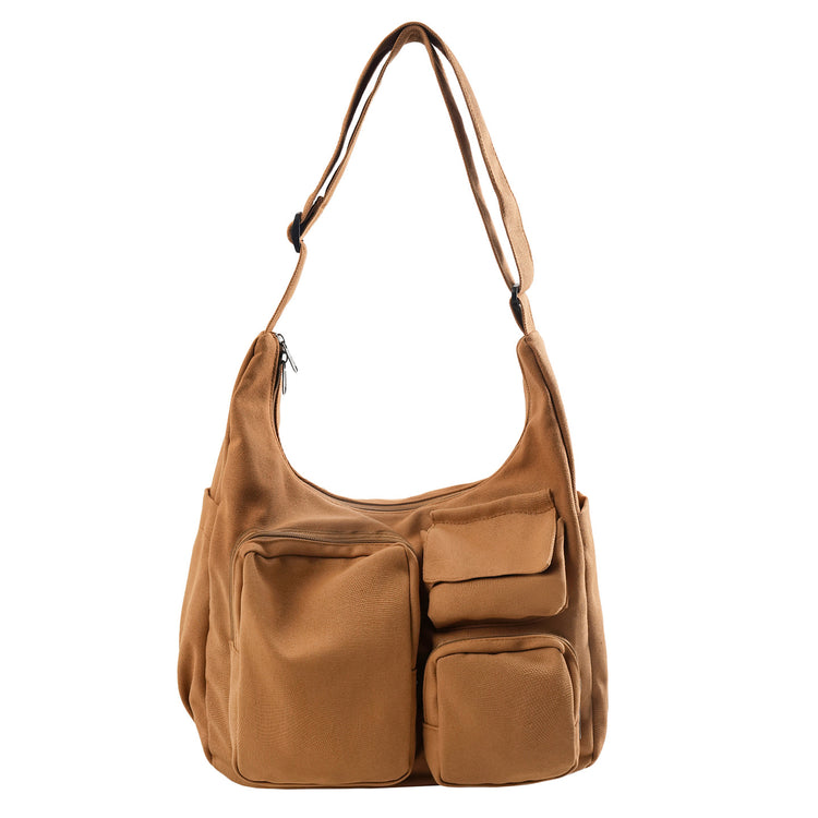 致青春｜復古大容量斜背包休閒多口袋托特包百搭通勤單肩包學生上課包「5017-128」25.11-1