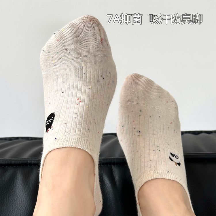 女襪｜點子紗襪子女夏季薄款可愛卡通淺口隱形襪硅膠防滑不掉跟無骨船襪「H5607」25.05-2