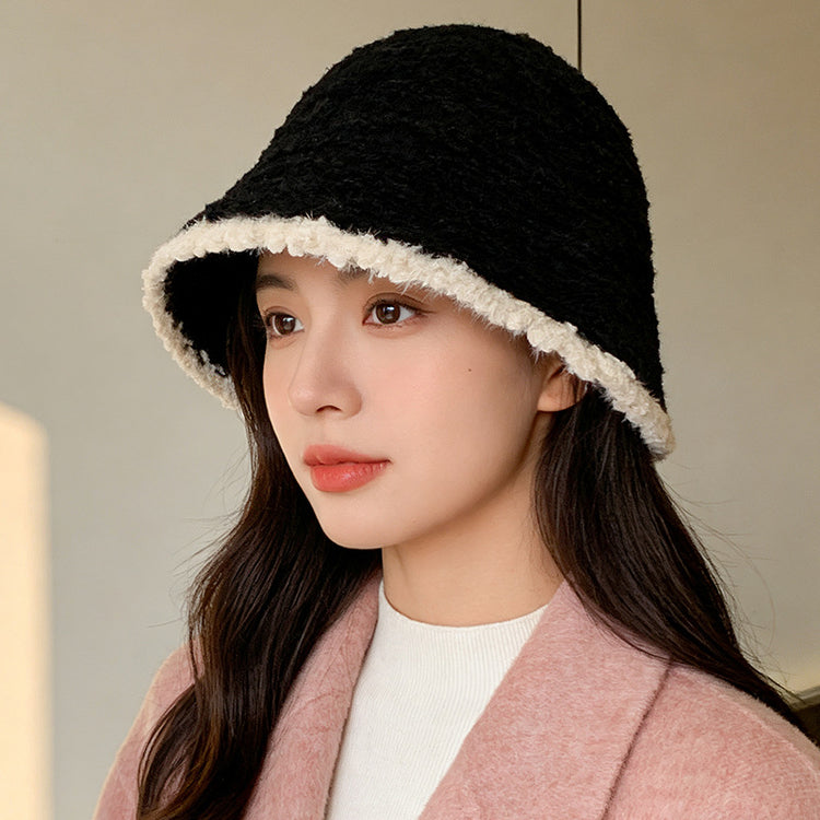 流行帽子｜2025新款羊羔卷漁夫帽子女秋冬季毛絨大頭圍針織水桶帽冬天盆帽「C1599」25.12-2