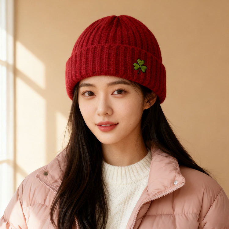 流行帽子｜可愛花朵刺繡毛線帽子女秋冬保暖護耳針織帽顯臉小冷帽百搭套頭帽「C5802」25.11-2