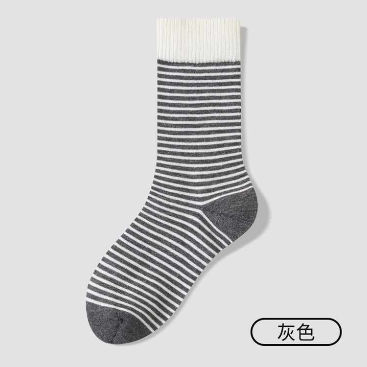 女襪｜美利奴羊毛襪子女冬季加厚保暖條紋中筒襪彈力無骨親膚舒適堆堆襪「TY139」25.10-4