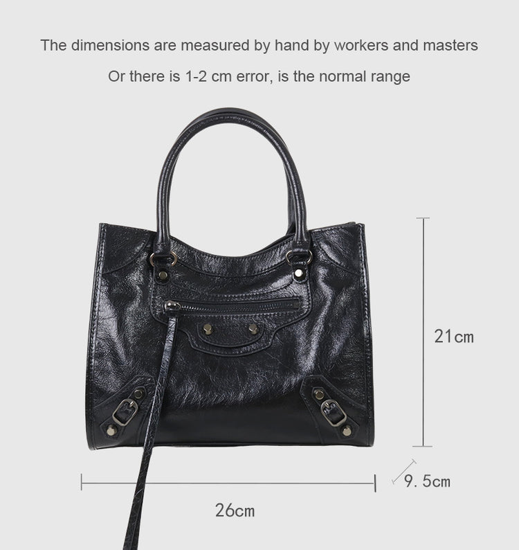 質感真皮｜2025新款時尚歐美氣質頭層牛皮休閒鉚釘小眾韓版斜背包高級感機車包「8339」25.11-1