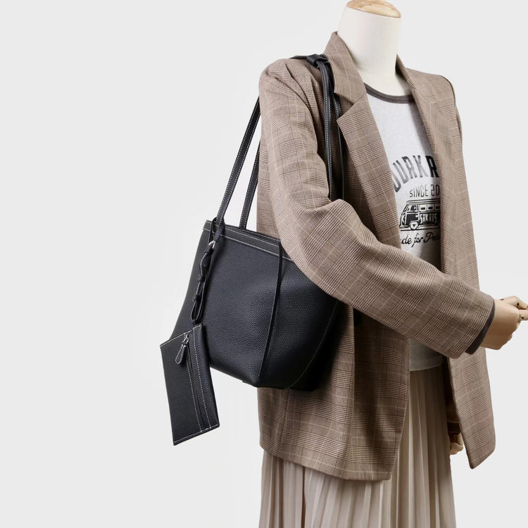 質感真皮｜2025新款牛皮復古時尚單肩手提包百搭高級感托特包子母包通勤極簡包「8271」25.11-2