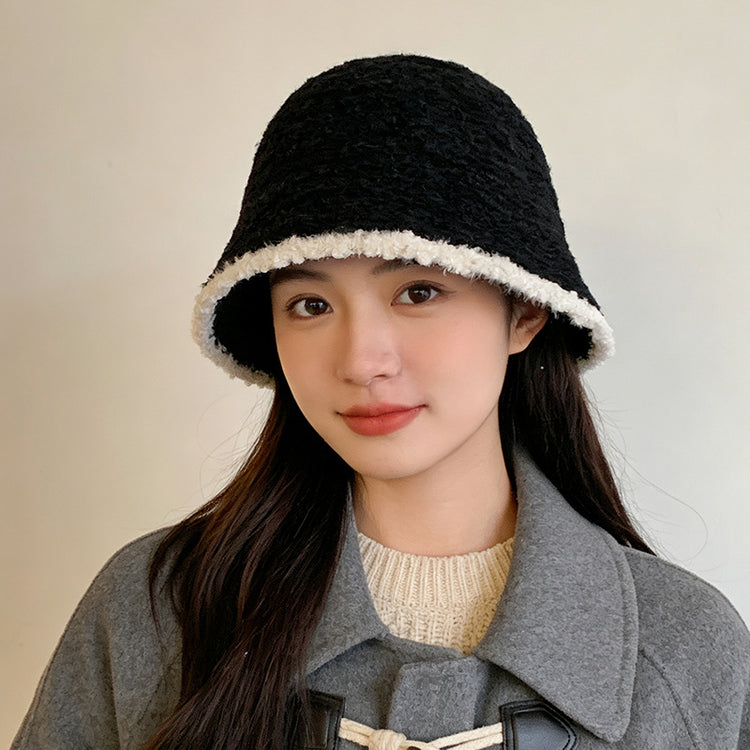 流行帽子｜2025新款羊羔卷漁夫帽子女秋冬季毛絨大頭圍針織水桶帽冬天盆帽「C1599」25.12-2