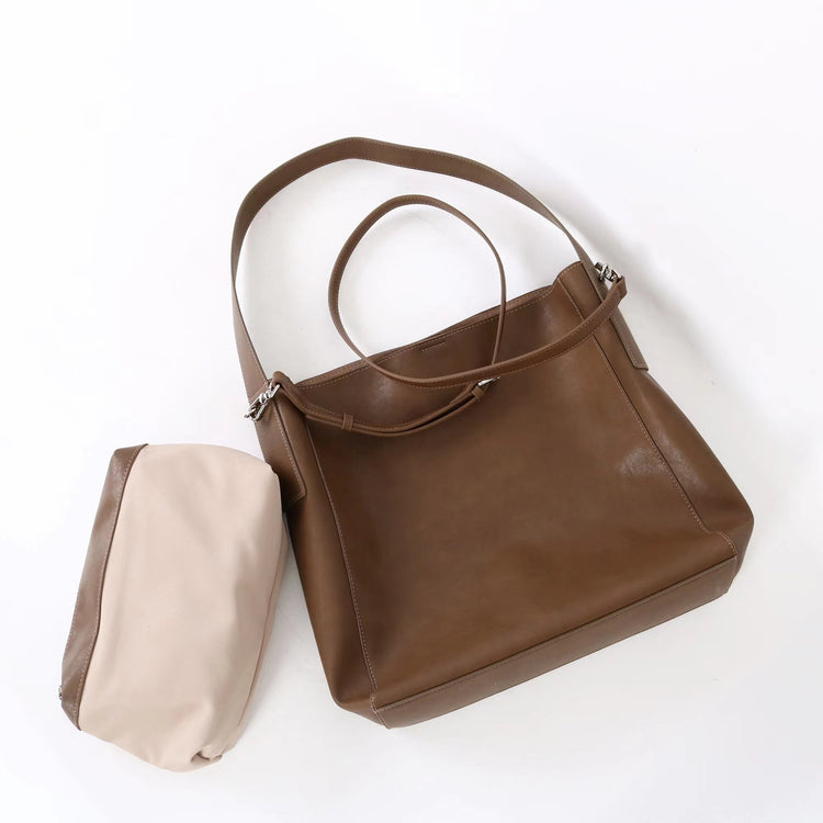 質感真皮｜2025新款高質感軟牛皮慵懶大容量通勤休閒斜挎包托特包時尚單肩腋下包「OS83316」25.10-4