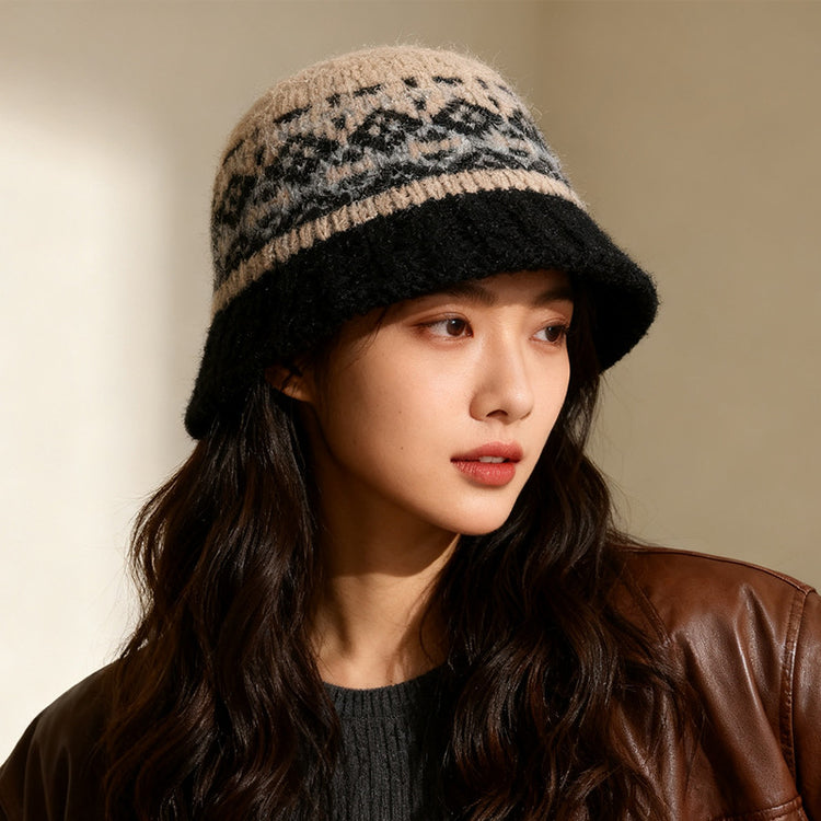 流行帽子｜費爾島風提花漁夫帽子女韓版百搭2025新款時尚盆帽顯臉小水桶帽男「C5835」25.11-3