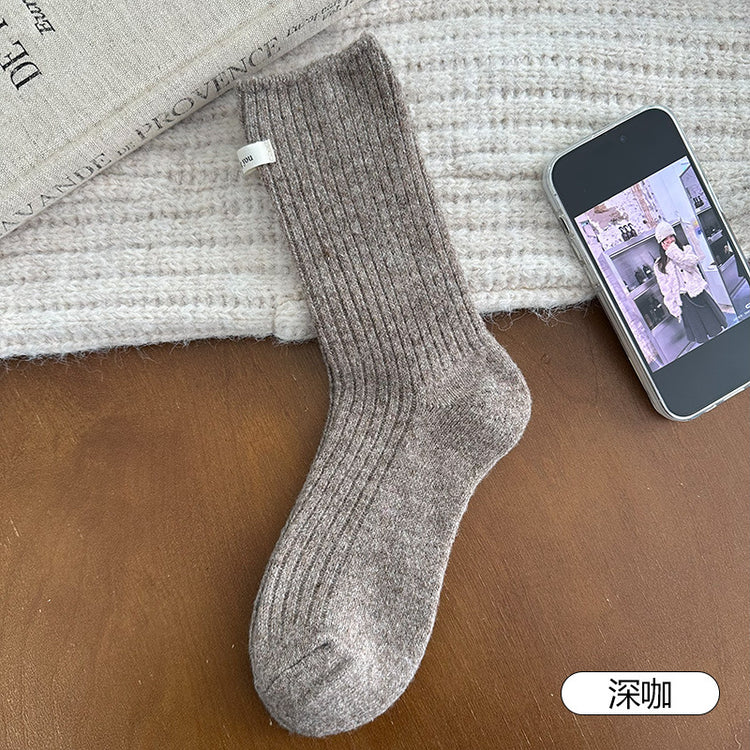 女襪｜襪子女冬季加厚保暖蓄熱鎖溫羊毛襪韓系ins布標彈力中筒襪「AM25119」25.11-3