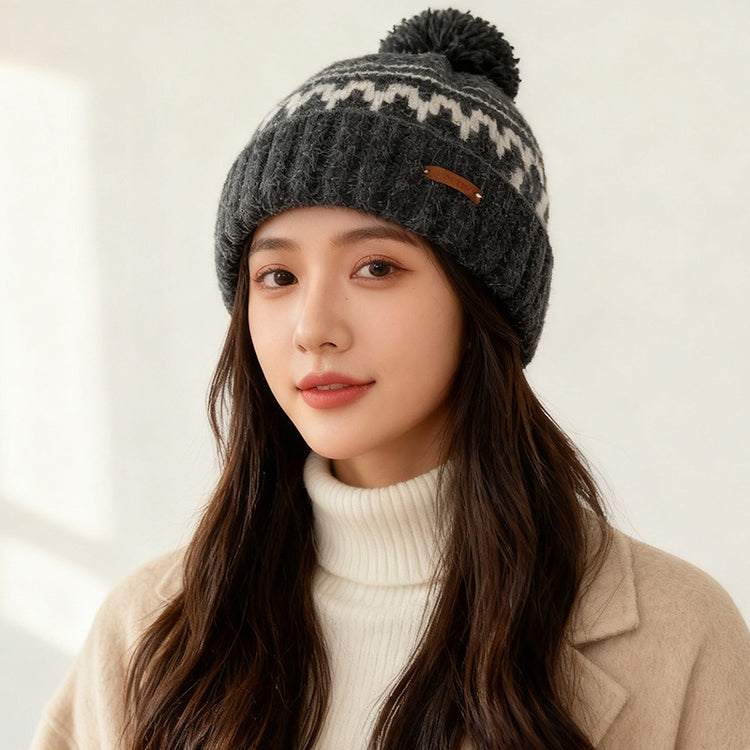 流行帽子｜費爾島風針織帽子女秋冬保暖護耳毛線帽百搭大頭圍顯臉小套頭冷帽「C5828」25.11-3