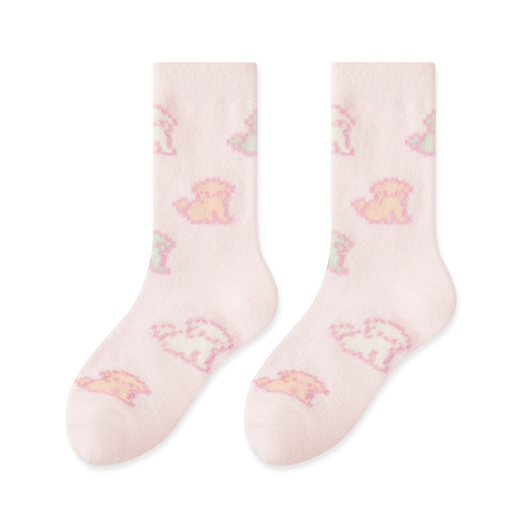 女襪｜澳絨襪子女冬季卡通可愛親膚舒適中筒襪加絨加厚保暖居家睡眠襪「S24084」25.11-2