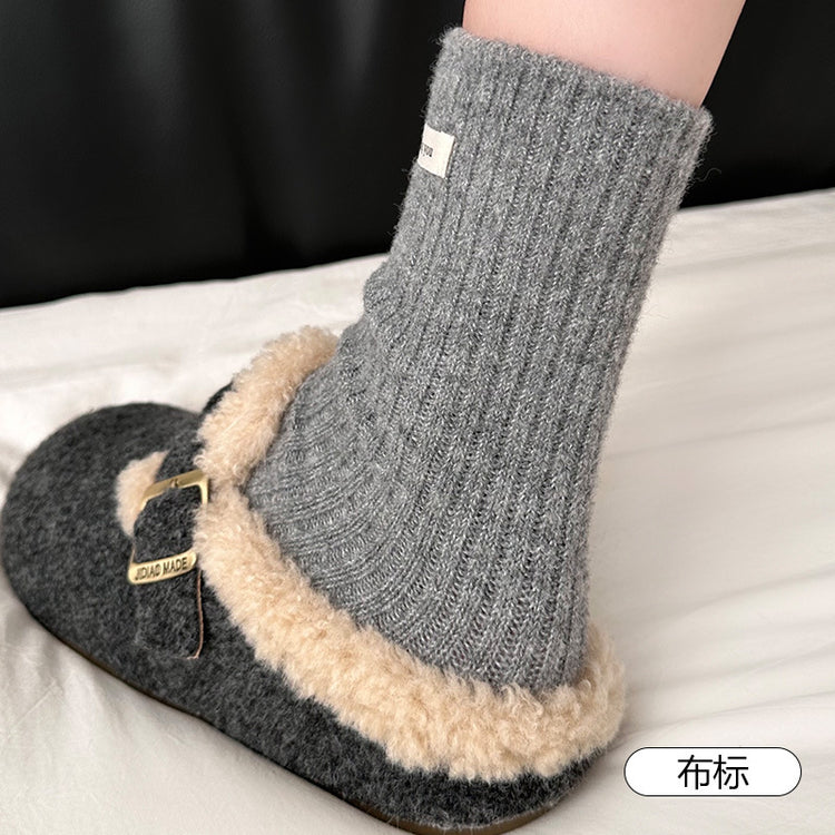 女襪｜加厚羊毛襪子女日系保暖可愛卡通堆堆襪軟糯親膚舒適彈力中筒襪「HD25868」25.12-1