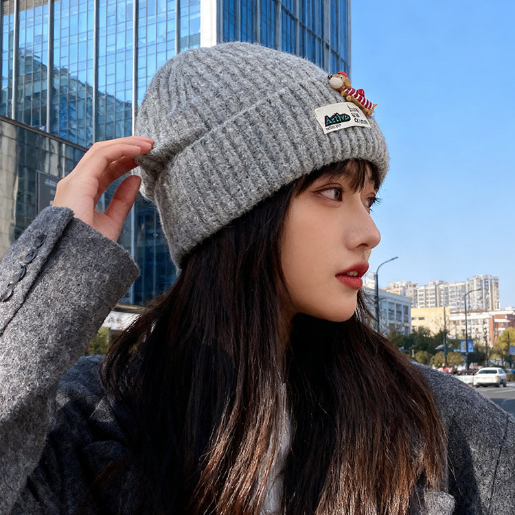 流行帽子｜韓版針織帽子秋冬百搭顯臉小保暖毛線帽甜美可愛新款刺繡冷帽男潮「C5742」25.10-4