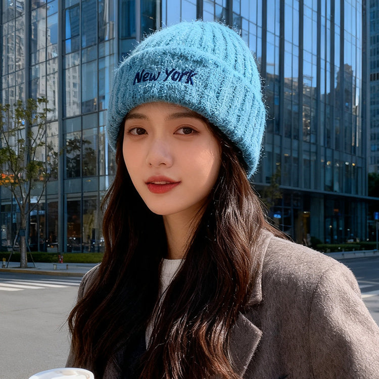 流行帽子｜大頭圍字母刺繡針織毛線帽子女冬季保暖防寒冷帽顯臉小瓜皮包頭帽「C5749」25.10-4