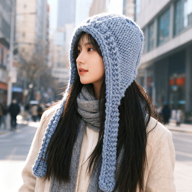 流行帽子｜秋冬新款藍色巴拉克拉法帽女保暖針織套頭戶外防風防寒雷鋒帽子男「C5640」25.09-4