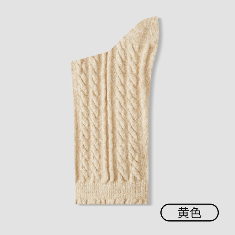 女襪｜襪子女加厚保暖蓄熱鎖溫麻花羊毛襪彈力花邊親膚舒適堆堆襪「M3166」25.10-4