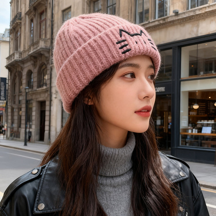 流行帽子｜可愛小貓毛線帽子女秋冬新款顯臉小保暖護耳針織帽學生套頭冷帽男「C5617」25.11-1