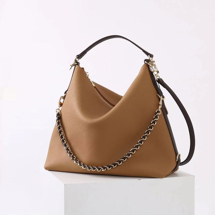 質感真皮｜2025新款潮流時尚百搭休閒頭層軟牛皮鏈條荔枝紋單肩包斜挎通勤托特包「6667」25.12-2