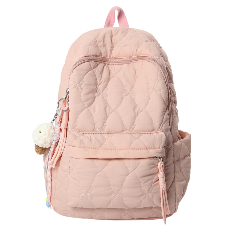 致青春｜新款流行棉服絎縫雙肩包女休閒百搭太空棉背包跨境批發大容量學生書包「9510-129」25.11-4