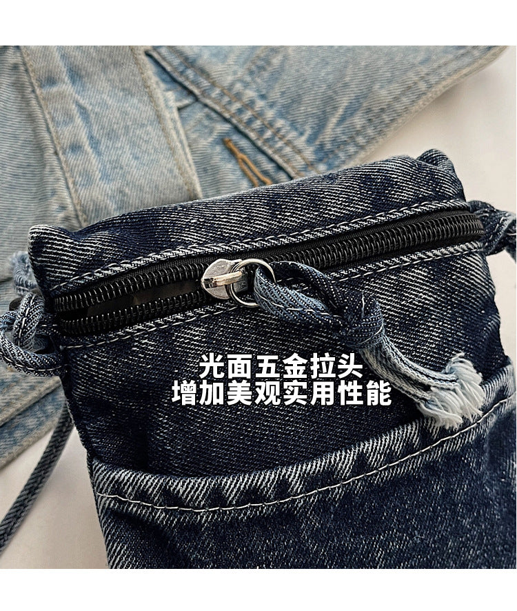 致青春 | 2025年新款迷你男女生手機包韓版休閒復古牛仔肩背包潮牌港風斜背包「1874-117」25.05-4