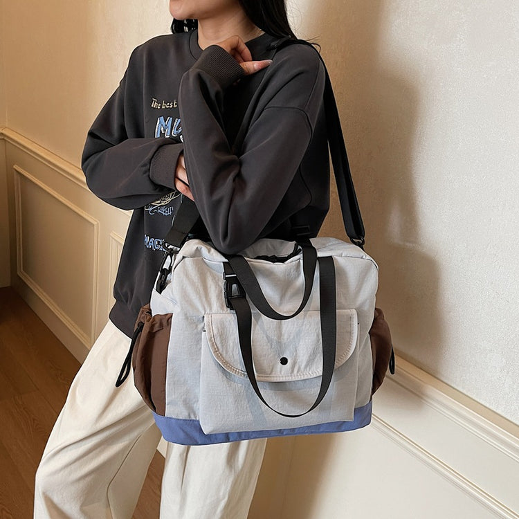 致青春｜韓版拼接撞色韓版布包2025新款高級感大容量通勤單肩斜背包「8831-130」25.11-2