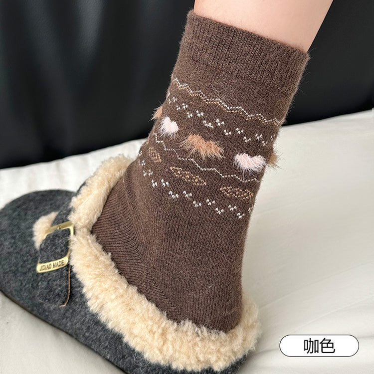 女襪｜襪子女士復古費爾島加厚保暖羊毛襪ins通勤簡約彈力中筒襪「DMS5053」25.11-4