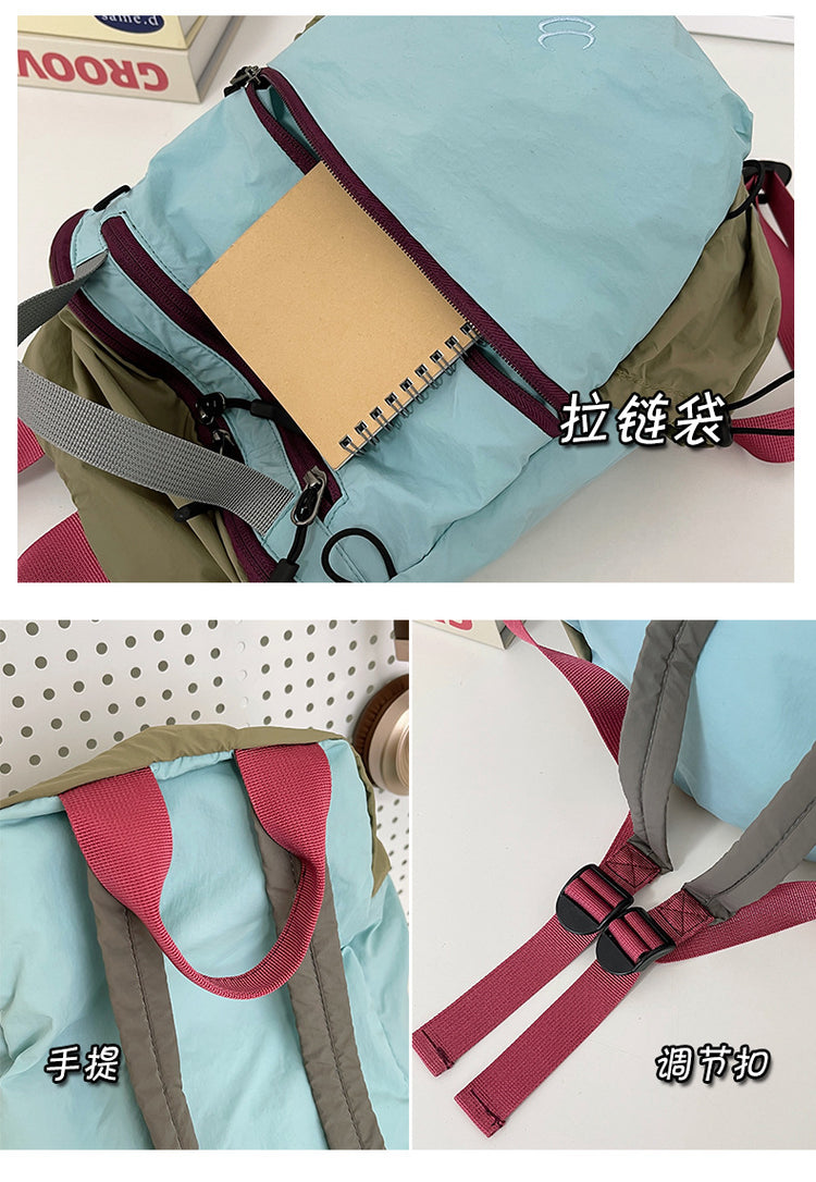 致青春 | 小眾拼色雙肩包女大學生休閒簡約戶外登山包大容量學生書包「7724-126」25.05-3
