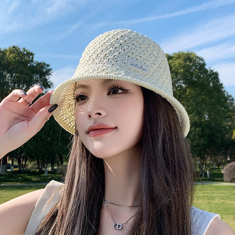 流行帽子｜夏季新款鏤空透氣帽子女編織草帽遮陽沙灘水桶帽海邊太陽帽子批發「C5038」25.05-2