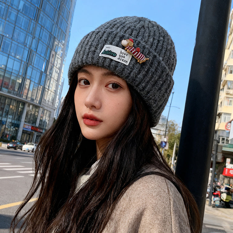 流行帽子｜韓版針織帽子秋冬百搭顯臉小保暖毛線帽甜美可愛新款刺繡冷帽男潮「C5742」25.10-4