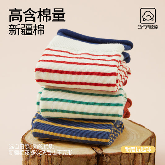 女襪｜撞色雙羅口襪子女舒適卷邊條紋中筒襪棉質吸汗透氣彈力無骨堆堆襪「MK5120」25.07-5