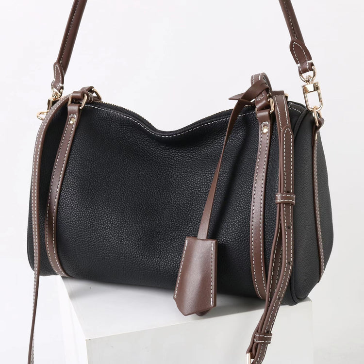 質感真皮｜2025新頭層牛皮保齡球腋下包托特包波士頓枕頭包手提單肩斜挎包「6189」25.11-4